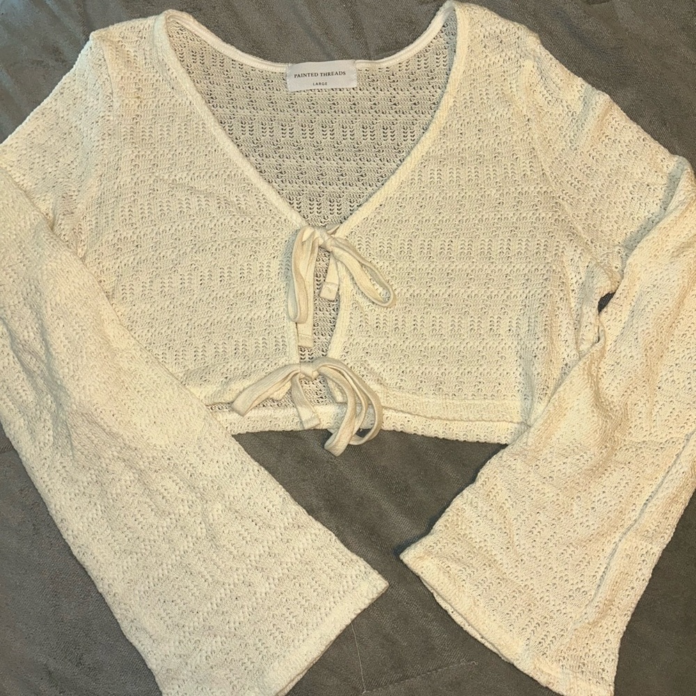 Painted Threads Cream Knit Tie-Front Top